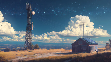 Base station receiver on a tall tower, transmitting data to remote locations