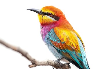 Obraz premium A vibrant, colorful bird perched on a branch against a white background.
