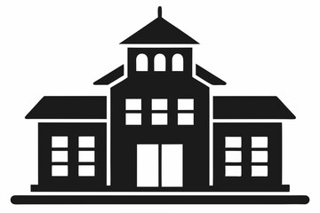 
School building silhouette vector, university icon symbol