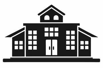 
School building silhouette vector, university icon symbol