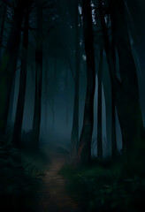 Naklejka premium dark forest in night