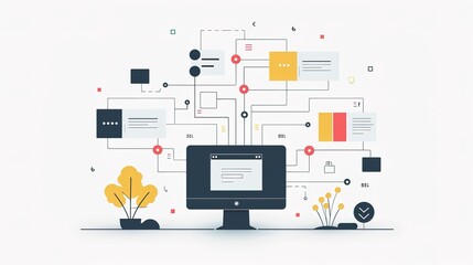 A simple yet impactful design diagram set against a clean and pure white background. The diagram might feature geometric shapes like circles, squares, and triangles. There are lines connecting differe