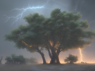 Fototapeta premium Lightning Strike to tree in the storm