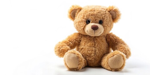 Fototapeta premium Plush teddy bear on white background, plush, teddy bear, stuffed animal, cute, adorable, toy, furry, brown, cuddly