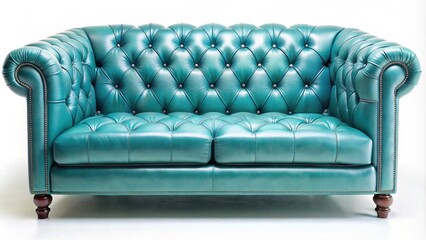 Obraz premium Turquoise leather sofa with stitched buttons , turquoise, leather, sofa, furniture, home decor, interior design