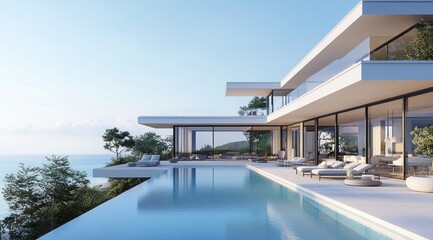 Fototapeta premium Modern Cliffside Villa with Infinity Pool