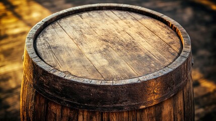 Fototapeta premium Wooden barrel texture background with rustic, aged wood details.