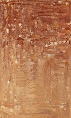 abstract background features a textured and layered design in warm, earthy tones of brown and orange. The pattern is reminiscent of a weathered brick wall or a vintage tapestry