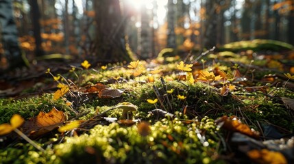 Autumn Forest Floor with Sunlight