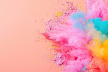 Fototapeta premium Vibrant Color Explosion in Motion, dynamic bursts of color powder against a blurred backdrop, creating an energetic and artistic visual with ample space for text or designs.