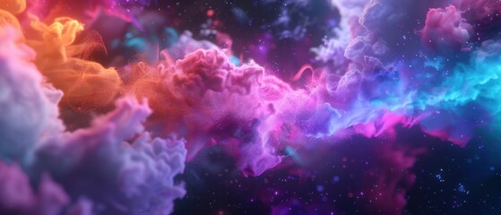 Fototapeta premium Vibrant Cosmic Nebula, a mesmerizing swirl of colorful particles in the vastness of space, creating a stunning backdrop that evokes a sense of wonder and exploration.