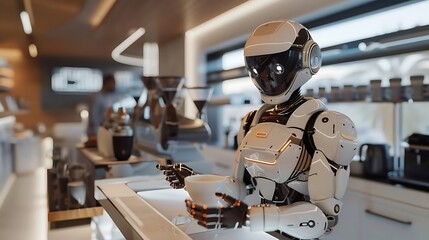 A robot serving drinks in a modern caf? environment.