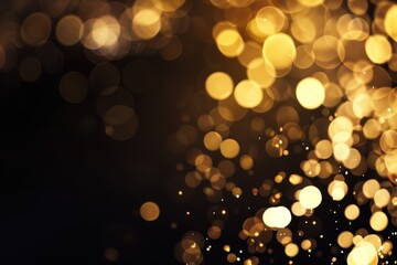 Obraz premium Golden bokeh dots shimmer and dance on a sleek black backdrop, creating a mesmerizing looped animation that captivates with its vibrant and enchanting glow.