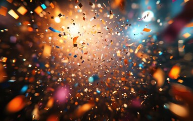 Vibrant celebration with colorful confetti falling from the sky, creating a festive and joyous atmosphere perfect for any event or party.