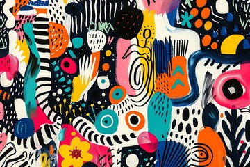 Fototapeta premium Colorful abstract patterns with various shapes and vibrant colors.