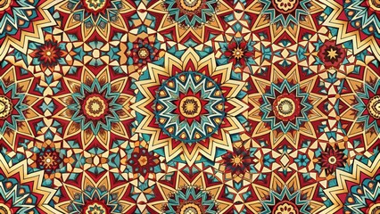 Decorative geometric shapes seamless pattern, geometric, abstract, background, design, vibrant, colorful, repeat, texture