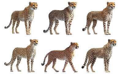 Obraz premium Cheetah collection in different poses isolated on transparent background