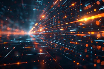 Obraz premium Futuristic digital landscape with glowing lines and particles.