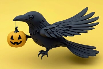 Naklejka premium Raven with a Jack-o-Lantern