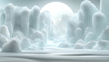 Obraz premium Crystalline Glacial Landscape with a Bright Orb in the Sky