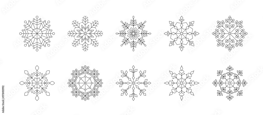 Wall mural Snowflakes set - thin line style, vector eps10 illustration