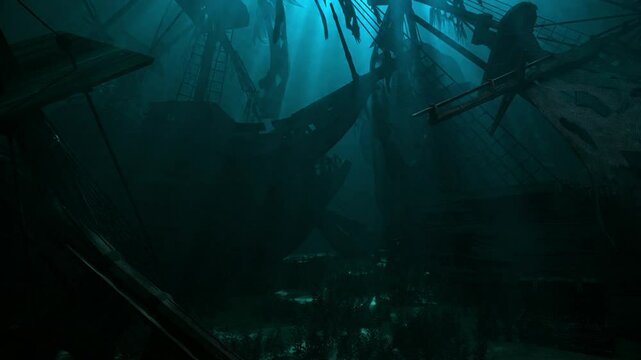 Pirates Shipwrecks Galleons sunken in the Ocean - Loop Underwater Seascape Background