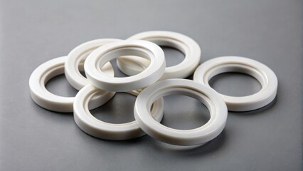Teflon ring seals on gray background , Teflon, ring, seals, gray, background, industrial, machinery