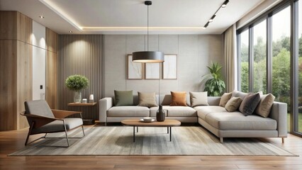 Fototapeta premium How about: Modern living room with fireplace and stylish furniture?