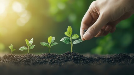 Fototapeta premium A person planting seeds that grow into money trees, symbolizing smart investments leading to financial freedom.