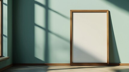 Blank white frame board on green wall and plant interior home aesthetic decoration