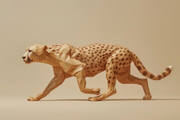 3D Geometric Cheetah on the Prowl, Wild animal concept 