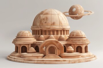Obraz premium Aetherial Cityscape: A futuristic city bathed in the soft glow of a distant planet with rings, creating a mesmerizing scene of architectural wonder and celestial beauty