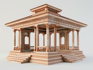 Obraz premium Classical Elegance: Ornate Stone Gazebo, isolated on gray background