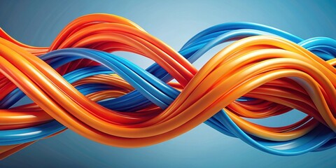 Abstract intertwined curved shapes in vibrant orange and blue , abstract, intertwined, curved, shapes, vibrant, orange, blue