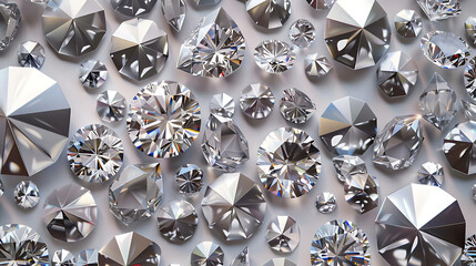 A collection of sparkling diamonds on a white background.