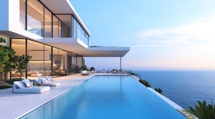 Fototapeta premium Modern Villa with Infinity Pool Overlooking the Ocean