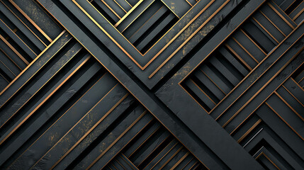 Abstract background with black and gold stripes crossing over each other.
