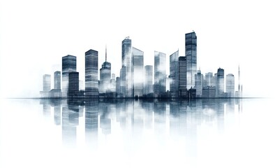 Fototapeta premium City Skyline with Reflections in Water