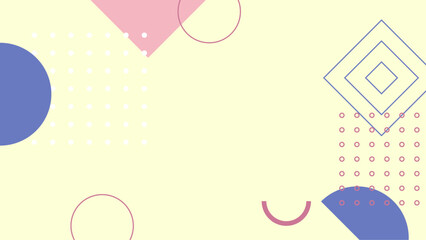 Abstract geometric background with pastel shapes including circles and squares on a soft yellow backdrop. This image showcases an abstract geometric design featuring a variety of pastel shapes