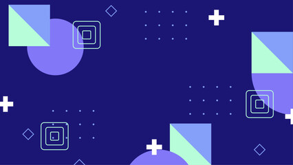 Abstract geometric pattern featuring blue and purple shapes with minimalist design elements on a deep blue background. This abstract geometric pattern showcases a blend of blue and purple shapes