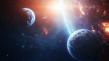 Obraz premium Beautiful space background with planets of the solar system and galaxy.