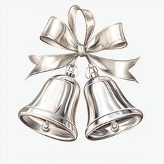 Holiday silver bells with ribbon
