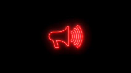 Neon speaker icon. volume sign and symbol loudspeaker icon on black background.