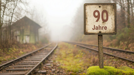 Obraz premium Geburtstagskarte zum 90. Geburtstag mit Tier und Zahl Schild Generative AI