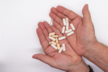 Vitamins and medicines at your fingertips, health and wellness concept, selective focus, copy space