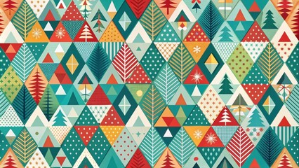 Obraz premium Unique modern Christmas pattern with geometric shapes, abstract trees, bright colors, Christmas, pattern, modern, geometric