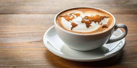 Latte coffee mug with world map foam art, latte, coffee, mug, world map, foam, art, drink, beverage, travel, adventure