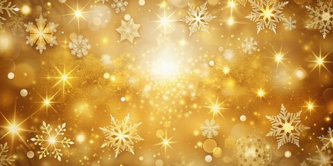 Golden Christmas background with snowflakes, stars, and bokeh , Christmas, golden, background, snowflakes, stars, bokeh, holiday