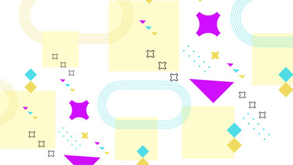 Colorful geometric abstract pattern with playful shapes and a lively design aesthetic. A vibrant and playful geometric abstract pattern featuring various shapes and colors