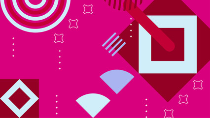 Vibrant geometric abstract pattern with red and pink tones and dynamic shapes. A lively geometric abstract design featuring bold red and pink tones with various shapes